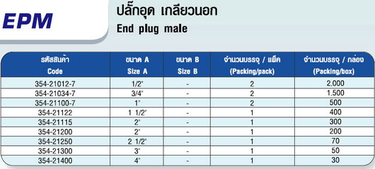 ตาราง ปลั๊กอุด เกลียวนอก 